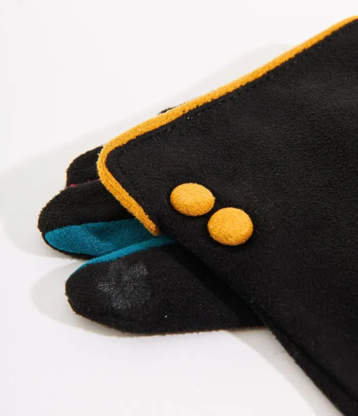 Black and Rainbow Finger Gloves Accessories Unique Vintage Gloves and Scarves