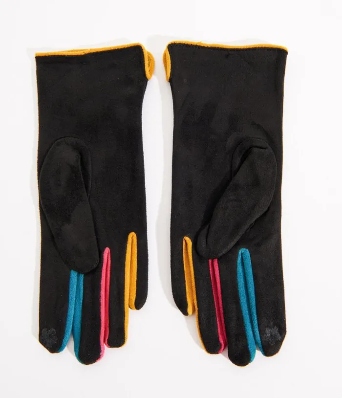 Black and Rainbow Finger Gloves Accessories Unique Vintage Gloves and Scarves