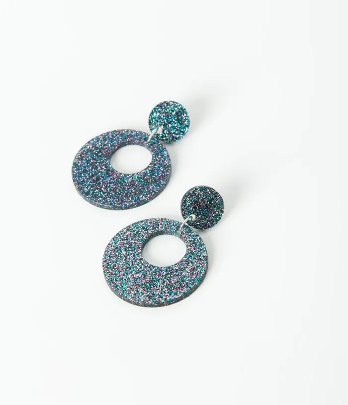 Black and Rainbow Glitter Acrylic Go Go Earrings Accessories Unique Vintage Earrings Black and Rainbow Glitter Acrylic Go Go Earrings Accessories Unique Vintage Earrings