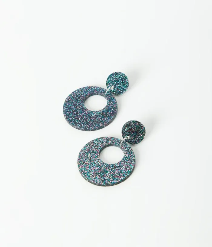 Black and Rainbow Glitter Acrylic Go Go Earrings Accessories Unique Vintage Earrings