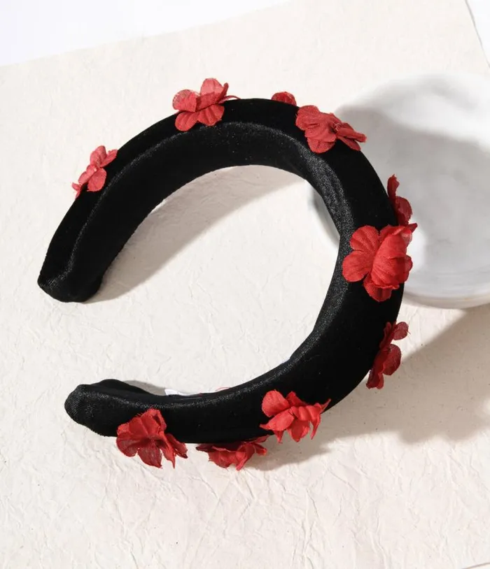 Black and Red 3D Floral Padded Headband Accessories Unique Vintage Headbands Black and Red 3D Floral Padded Headband Accessories Unique Vintage Headbands