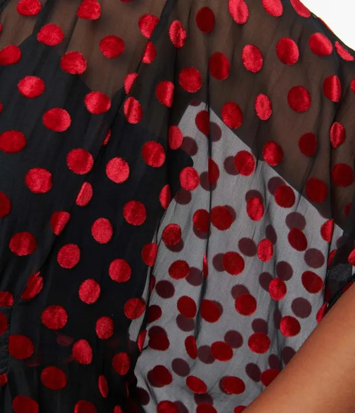 Black and Red Swiss Dot Burton Caftan Dress DressesPlus Unique Vintage Maxi