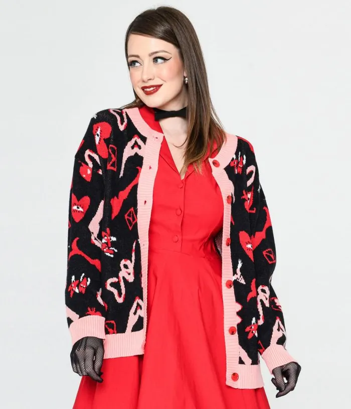 Black and Valentines Print Long Cardigan Clothing Unique Vintage Sweaters and Cardigans Black and Valentines Print Long Cardigan Clothing Unique Vintage Sweaters and Cardigans