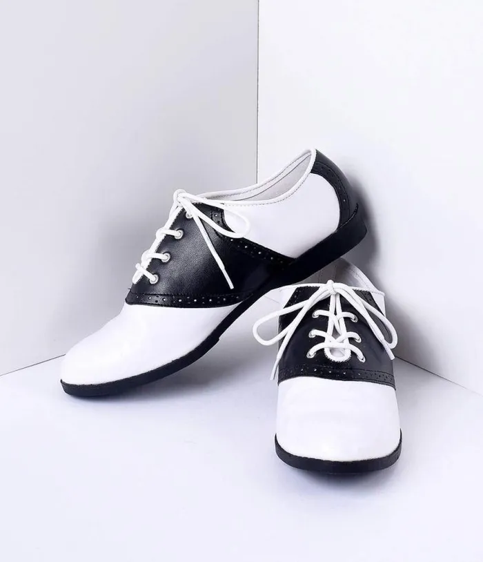 Black and White Classic Lace Up Saddle Shoes Shoes Unique Vintage Flats