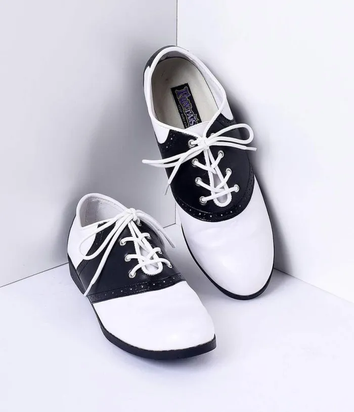Black and White Classic Lace Up Saddle Shoes Shoes Unique Vintage Flats