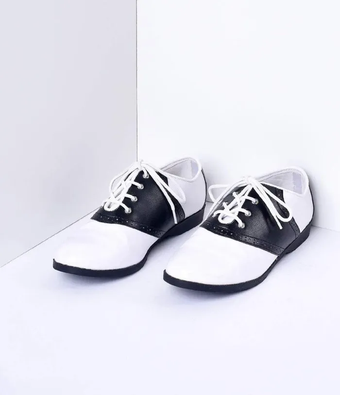 Black and White Classic Lace Up Saddle Shoes Shoes Unique Vintage Flats