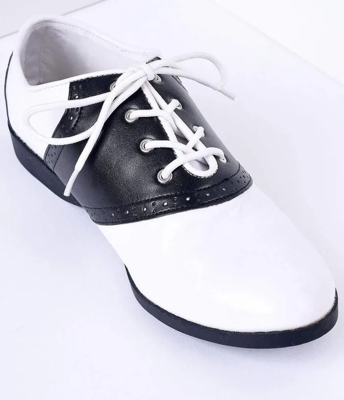Black and White Classic Lace Up Saddle Shoes Shoes Unique Vintage Flats