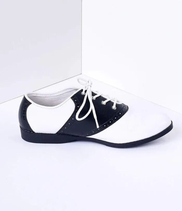 Black and White Classic Lace Up Saddle Shoes Shoes Unique Vintage Flats
