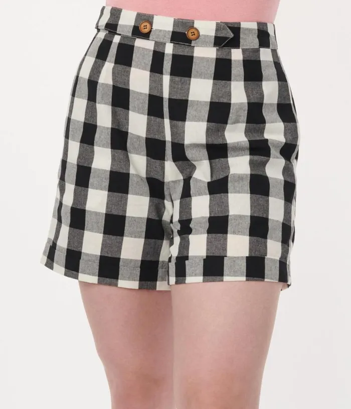 Black and White Gingham Cruise Ship Shorts Clothing Unique Vintage Shorts