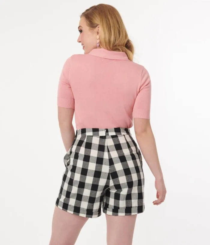Black and White Gingham Cruise Ship Shorts Clothing Unique Vintage Shorts