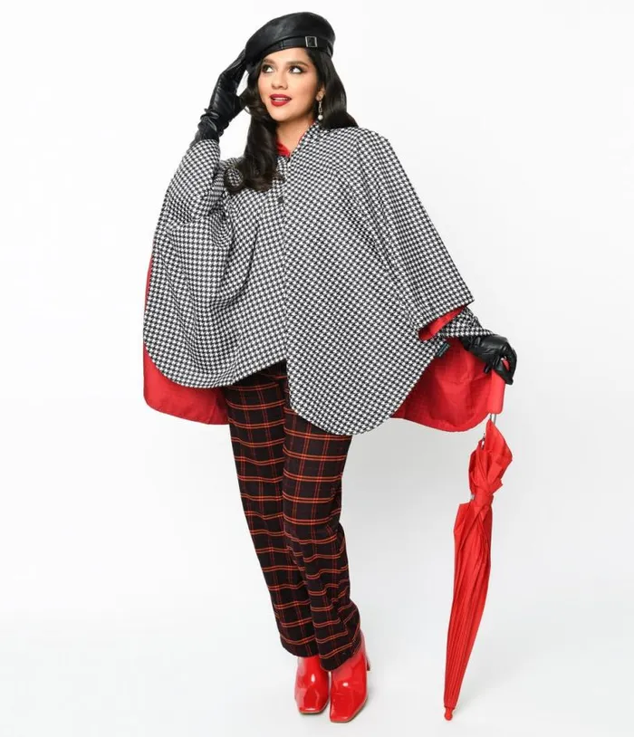 Black and White Houndstooth Hooded Cape Coat Clothing Unique Vintage Coats and Jackets Black and White Houndstooth Hooded Cape Coat Clothing Unique Vintage Coats and Jackets