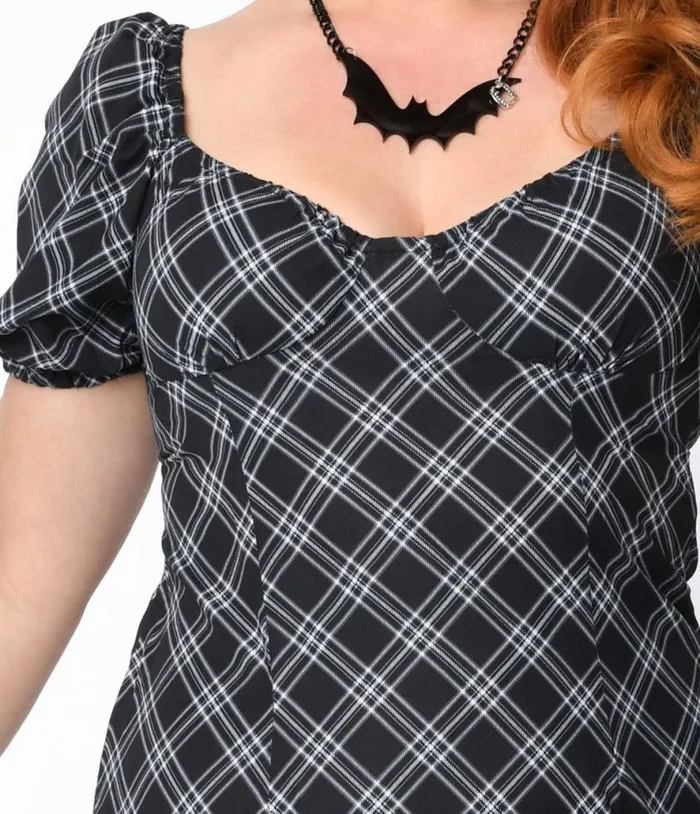 Black and White Plaid Juliet Shift Dress Halloween Unique Vintage Dresses
