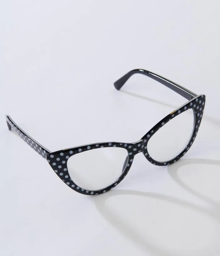 Black and White Polka Dot Cat Eye Glasses Accessories Unique Vintage Sunglasses Black and White Polka Dot Cat Eye Glasses Accessories Unique Vintage Sunglasses