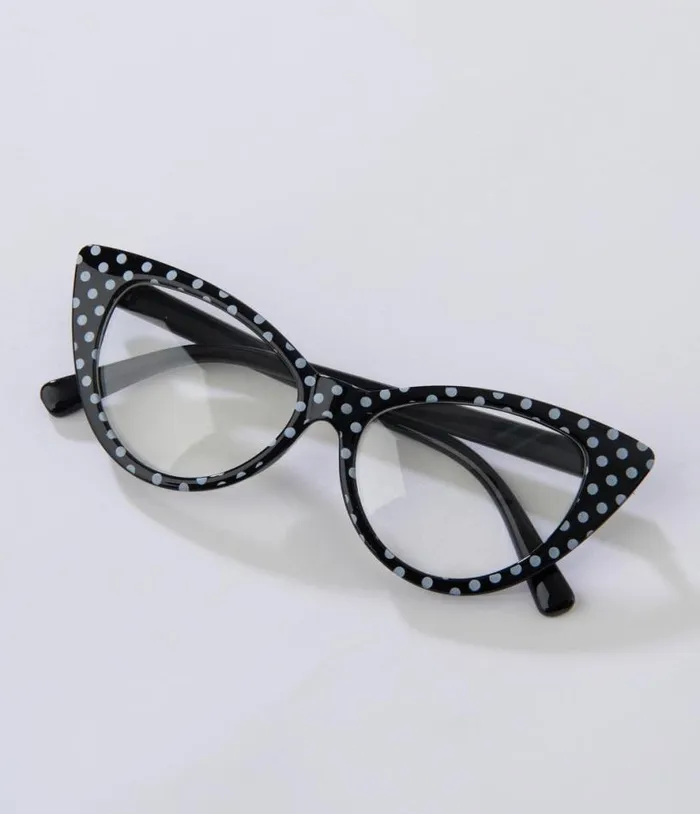 Black and White Polka Dot Cat Eye Glasses Accessories Unique Vintage Sunglasses