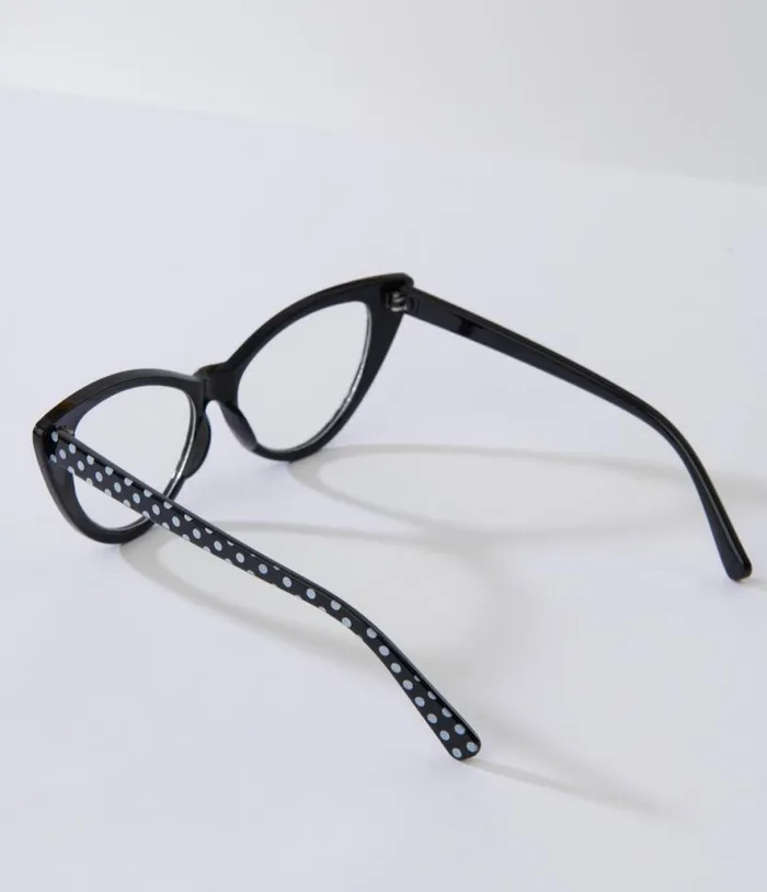 Black and White Polka Dot Cat Eye Glasses Accessories Unique Vintage Sunglasses