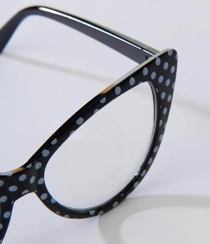 Black and White Polka Dot Cat Eye Glasses Accessories Unique Vintage Sunglasses