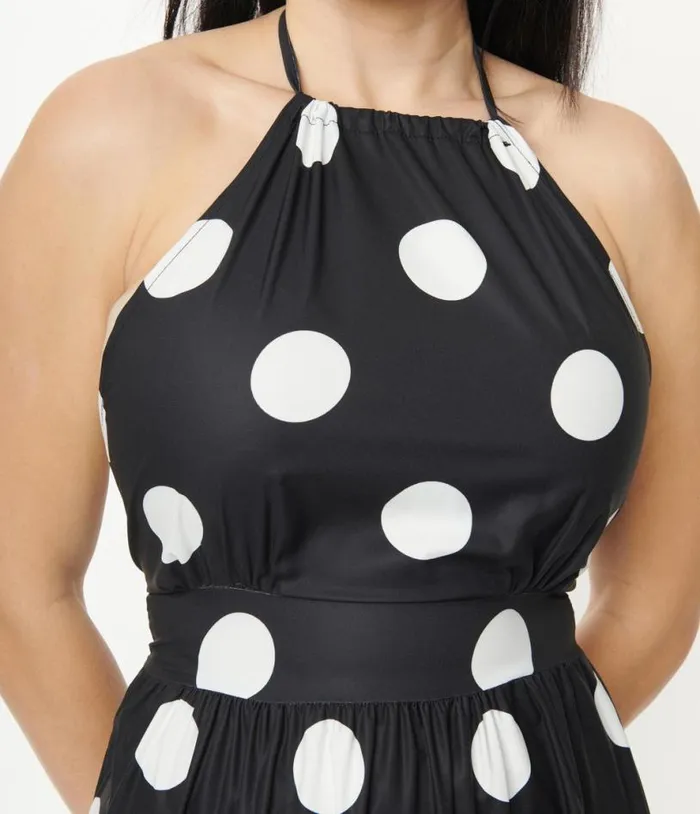 Black and White Polka Dot Halter Maxi Dress Dresses Unique Vintage Maxi