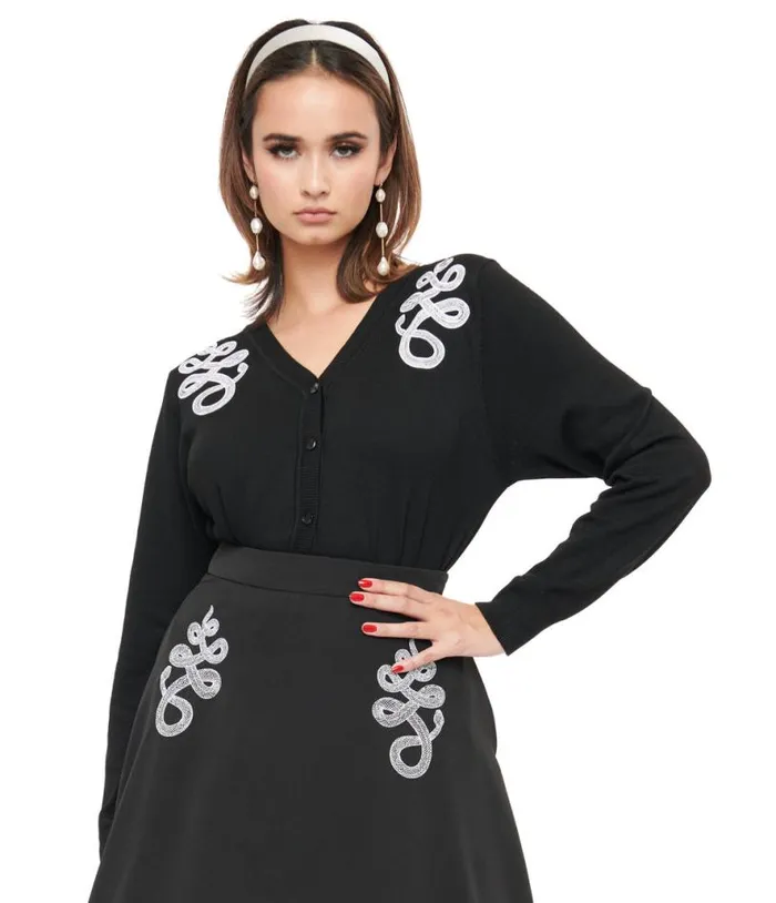 Black and White Snake Embroidered Cardigan Clothing Unique Vintage Sweaters and Cardigans Black and White Snake Embroidered Cardigan Clothing Unique Vintage Sweaters and Cardigans