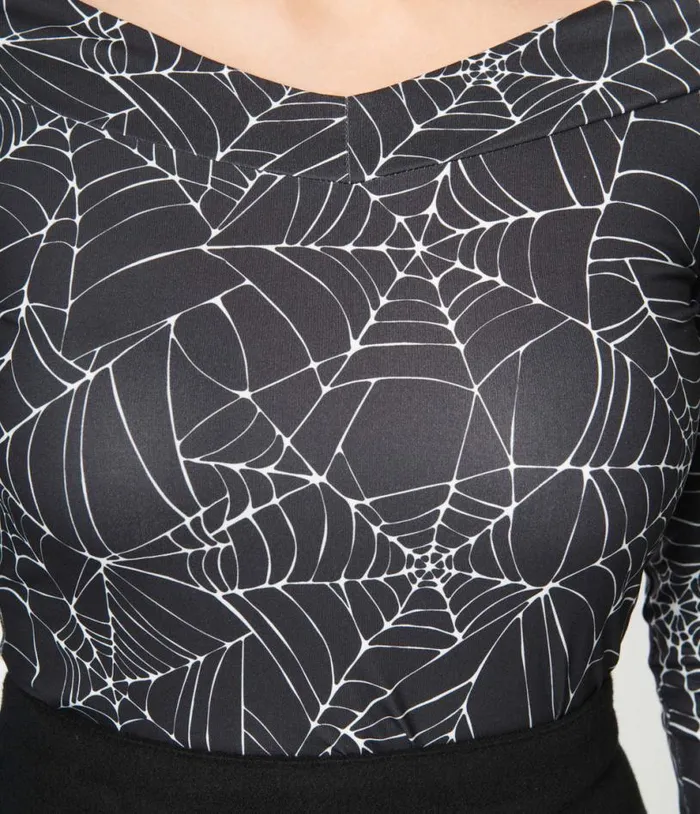 Black and White Spiderweb Scarlett Top Halloween Unique Vintage Tops