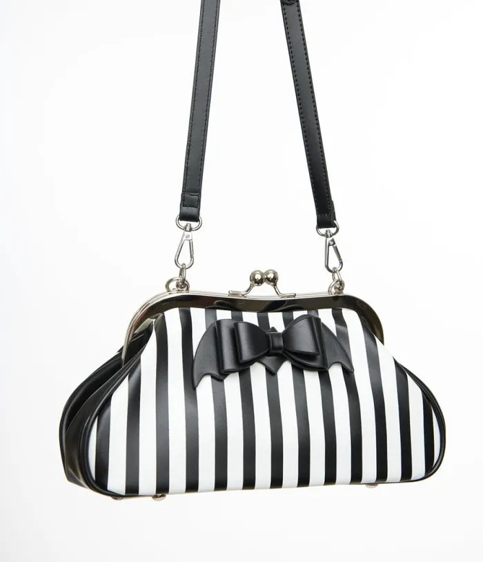 Black and White Striped Bat Bow Handbag Halloween Unique Vintage Accessories