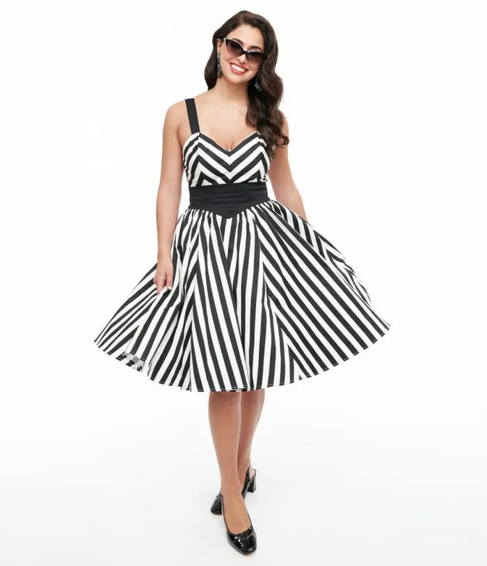 Black and White Striped Romper and Swing Skirt Set Clothing Unique Vintage Rompers and Jumpsuits Black and White Striped Romper and Swing Skirt Set Clothing Unique Vintage Rompers and Jumpsuits
