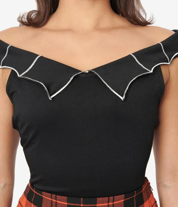 Black and White Web Off The Shoulder Top Halloween Unique Vintage Tops