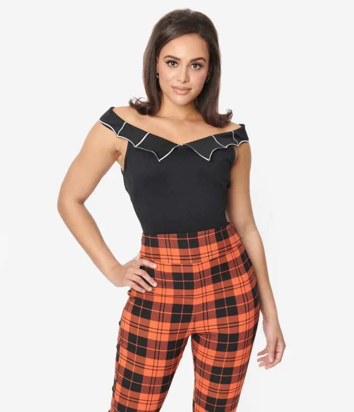 Black and White Web Off The Shoulder Top Halloween Unique Vintage Tops