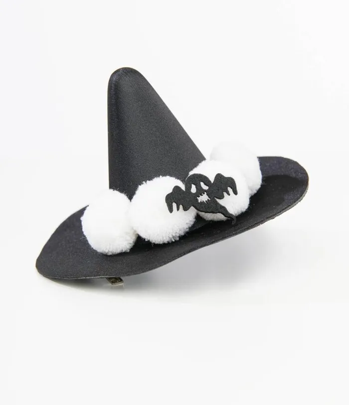 Black and White Witch Hat Hair Clip AccessoriesHalloween Unique Vintage Accessories