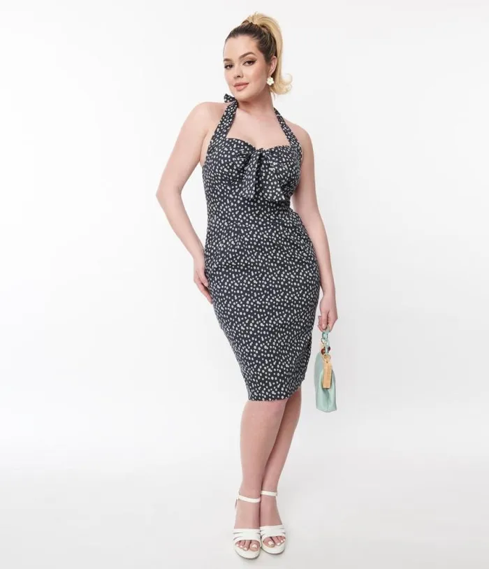Black And White Daisy Wiggle Dress Dresses Unique Vintage Pencil