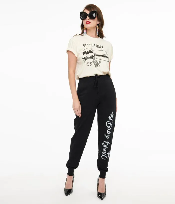 Black Baby Ghoul Fleece Sweatpants ClothingPlus Unique Vintage Pants