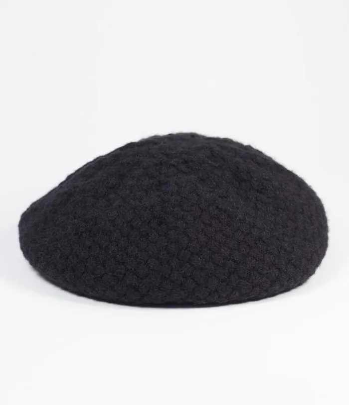 Black Basketweave Adieu Beret Accessories Unique Vintage Berets