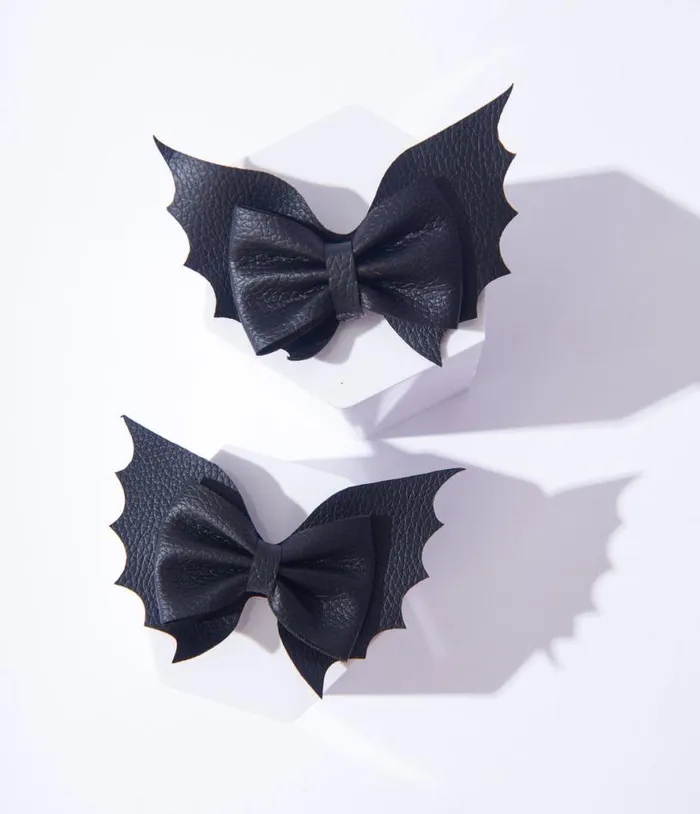 Black Bat Bow Mini Hair Clips Set AccessoriesHalloween Unique Vintage Accessories Black Bat Bow Mini Hair Clips Set AccessoriesHalloween Unique Vintage Accessories