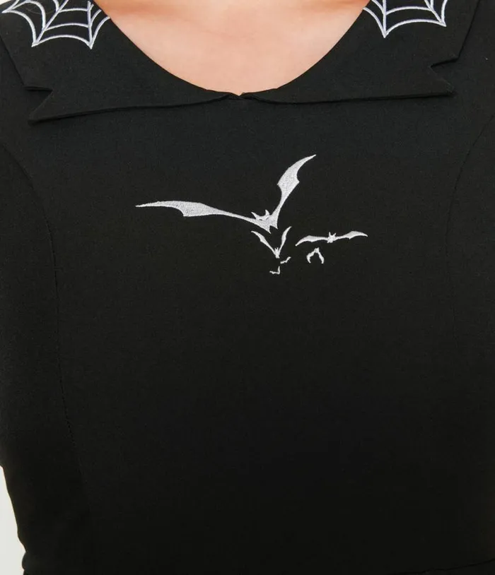Black Bat Collar Flare Dress DressesHalloweenPlus Unique Vintage Dresses