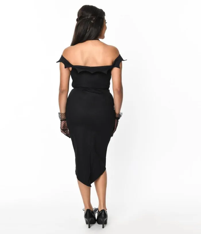 Black Bat Trim Bodycon Dress DressesHalloweenPlus Unique Vintage Dresses