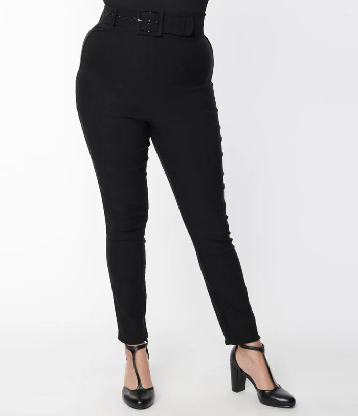 Black Belted Rizzo Cigarette Pants Clothing Unique Vintage Pants