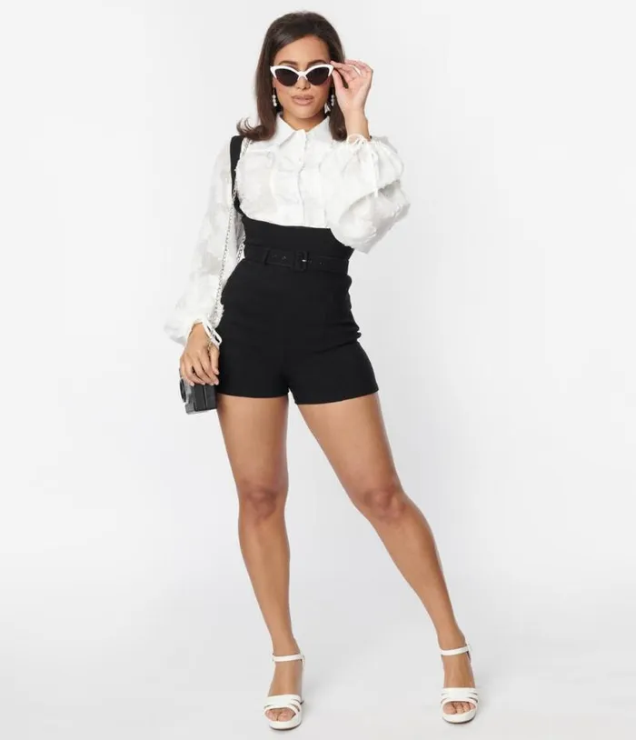 Black Belted Suspender Shorts ClothingPlus Unique Vintage Shorts