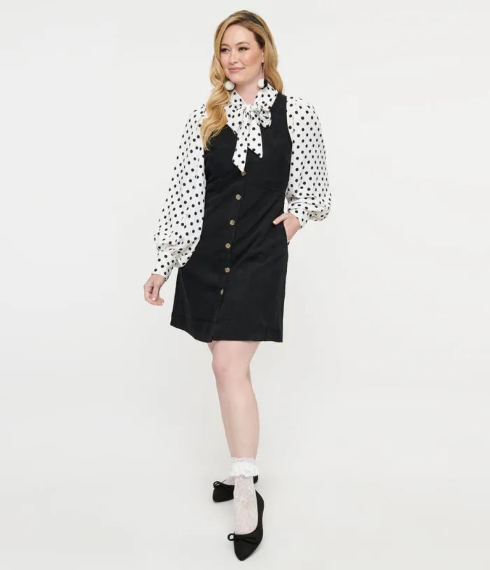 Black Button Up Fit and Flare Dress Dresses Unique Vintage Pocket Dresses