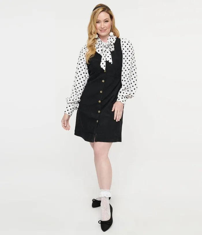 Black Button Up Fit and Flare Dress Dresses Unique Vintage Pocket Dresses