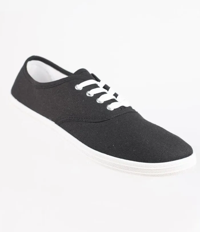 Black Canvas Ladies Sneakers Shoes Unique Vintage Flats