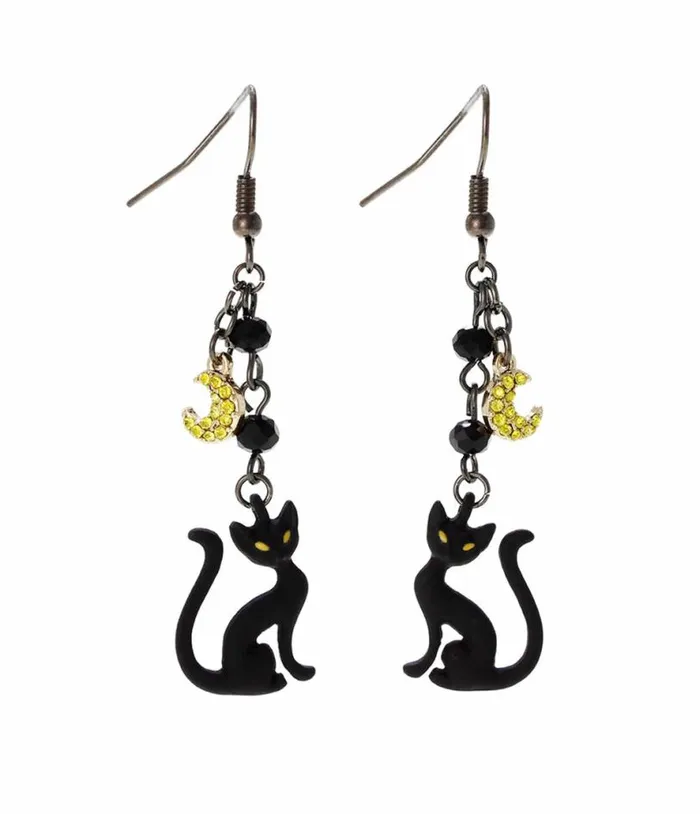 Black Cat and Moon Dangle Earrings Accessories Unique Vintage Earrings