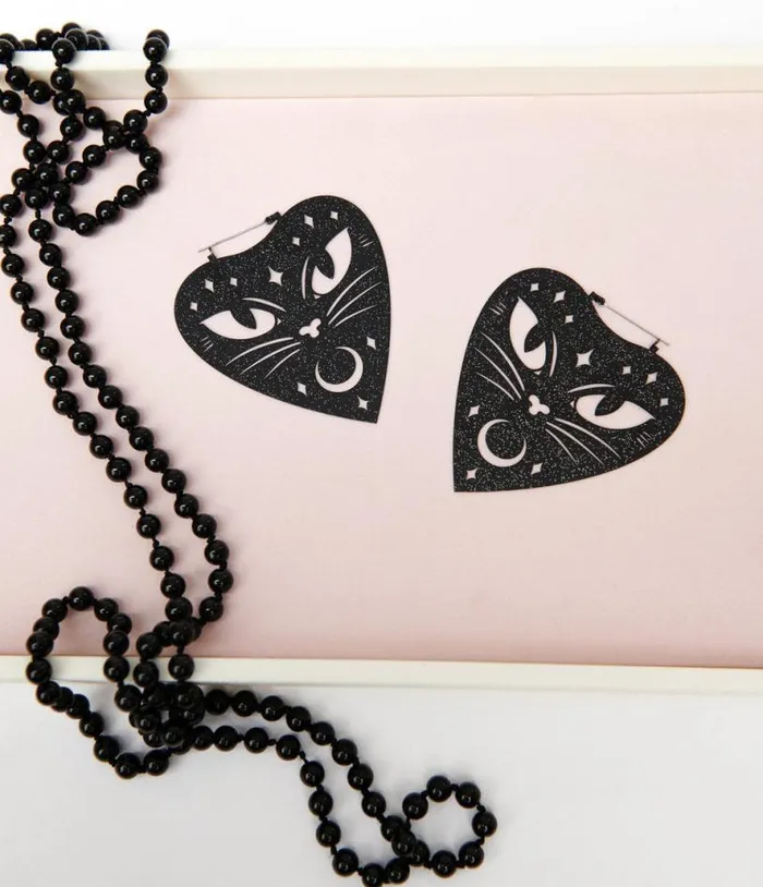 Black Cat Ouija Planchette Earrings Accessories Unique Vintage Earrings