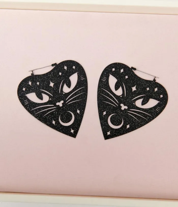 Black Cat Ouija Planchette Earrings Accessories Unique Vintage Earrings