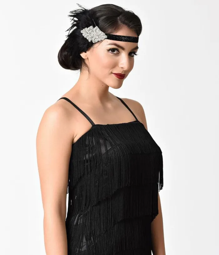 Black Coque Feather and Silver Rhinestone Headband Accessories Unique Vintage Headbands Black Coque Feather and Silver Rhinestone Headband Accessories Unique Vintage Headbands