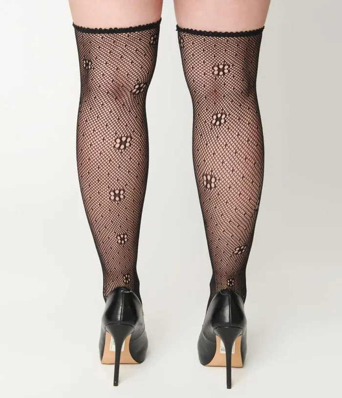 Black Daisy Dot Fishnet Stockings Accessories Unique Vintage Stockings and Tights