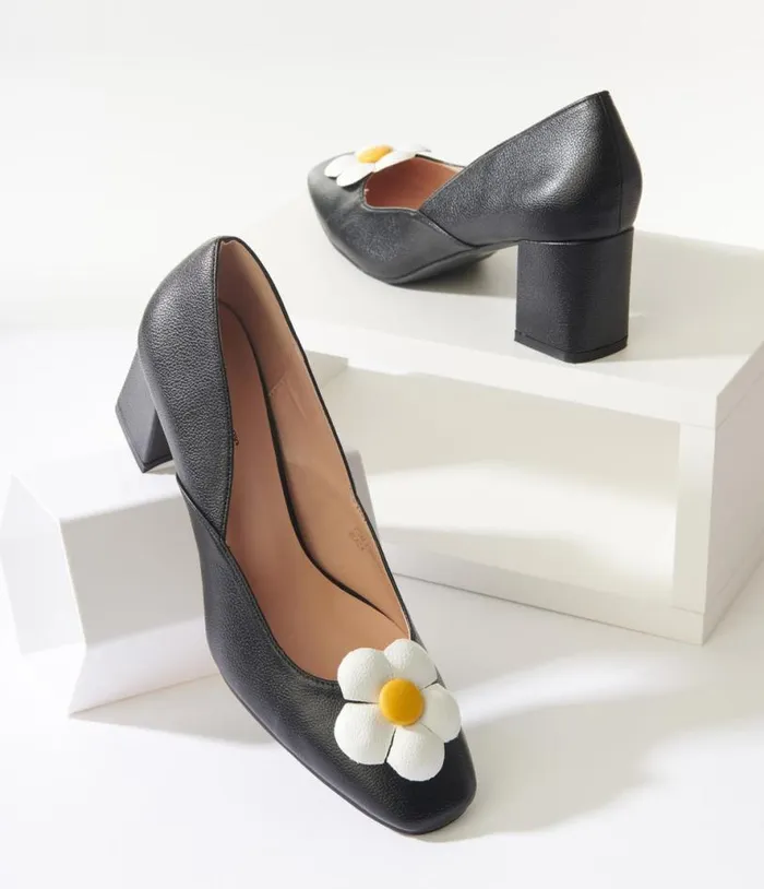 Black Daisy Pumps Shoes Unique Vintage Heels