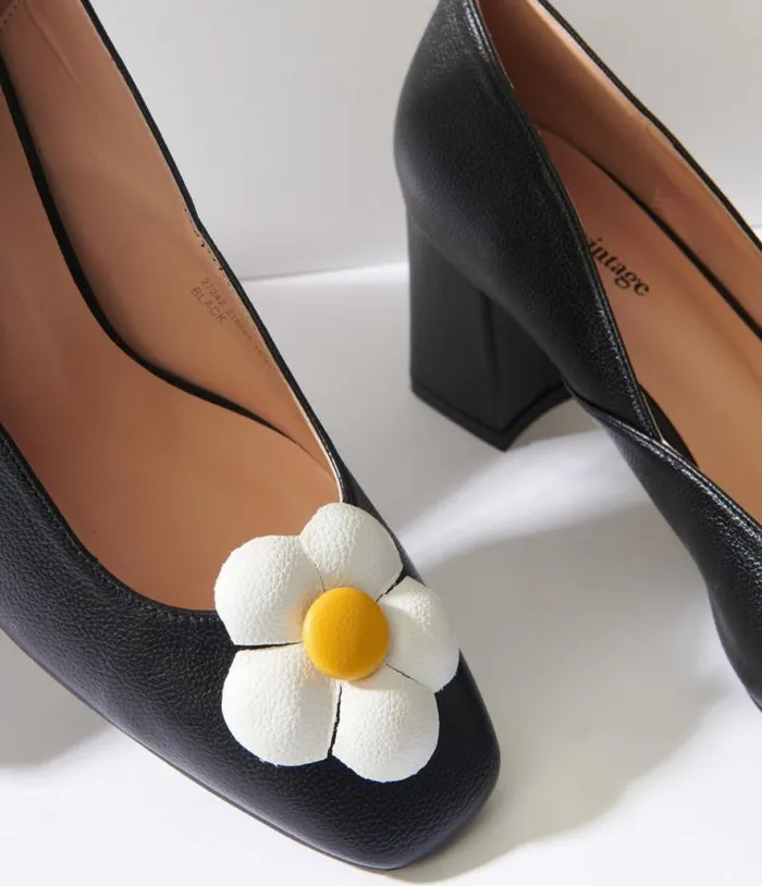 Black Daisy Pumps Shoes Unique Vintage Heels
