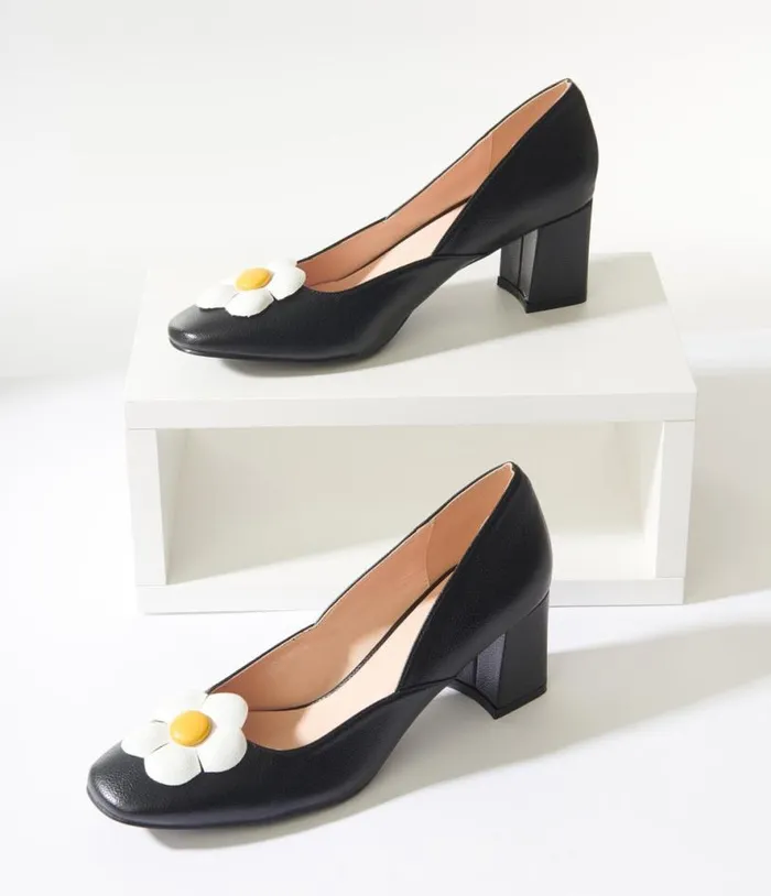 Black Daisy Pumps Shoes Unique Vintage Heels