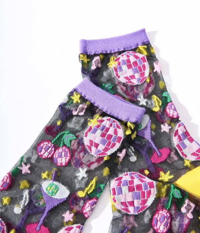 Black Disco Sheer Crew Socks Accessories Unique Vintage Stockings and Tights