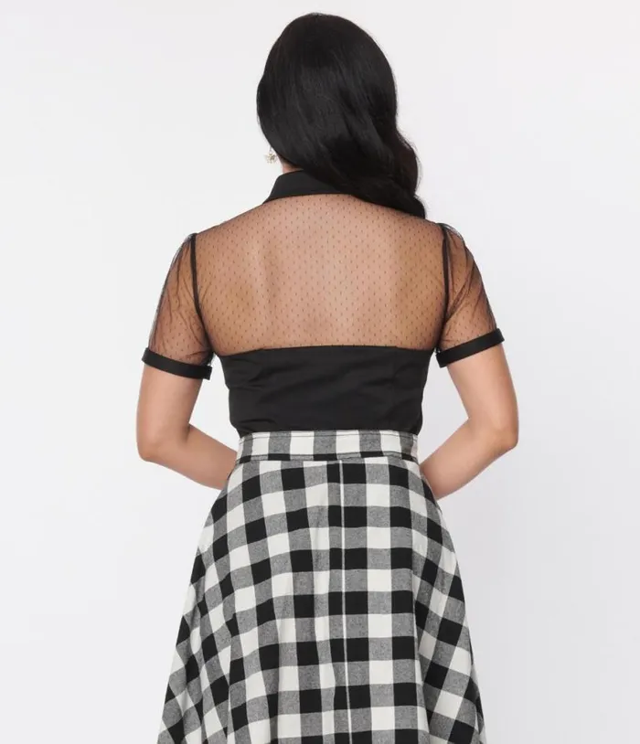 Black Dot Mesh Sweetheart Top Clothing Unique Vintage Blouses