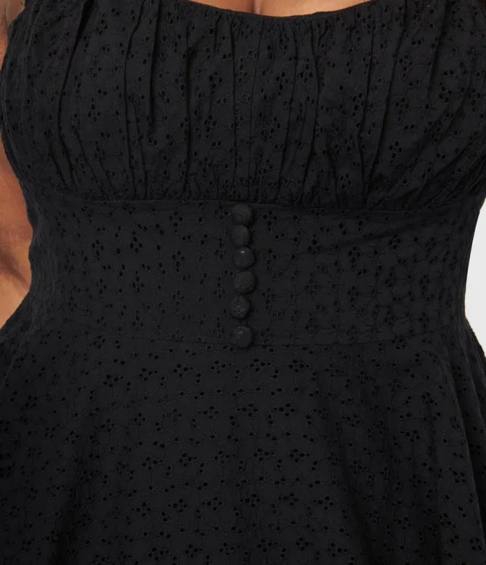 Black Eyelet Bianca Swing Dress DressesPlus Unique Vintage Swing
